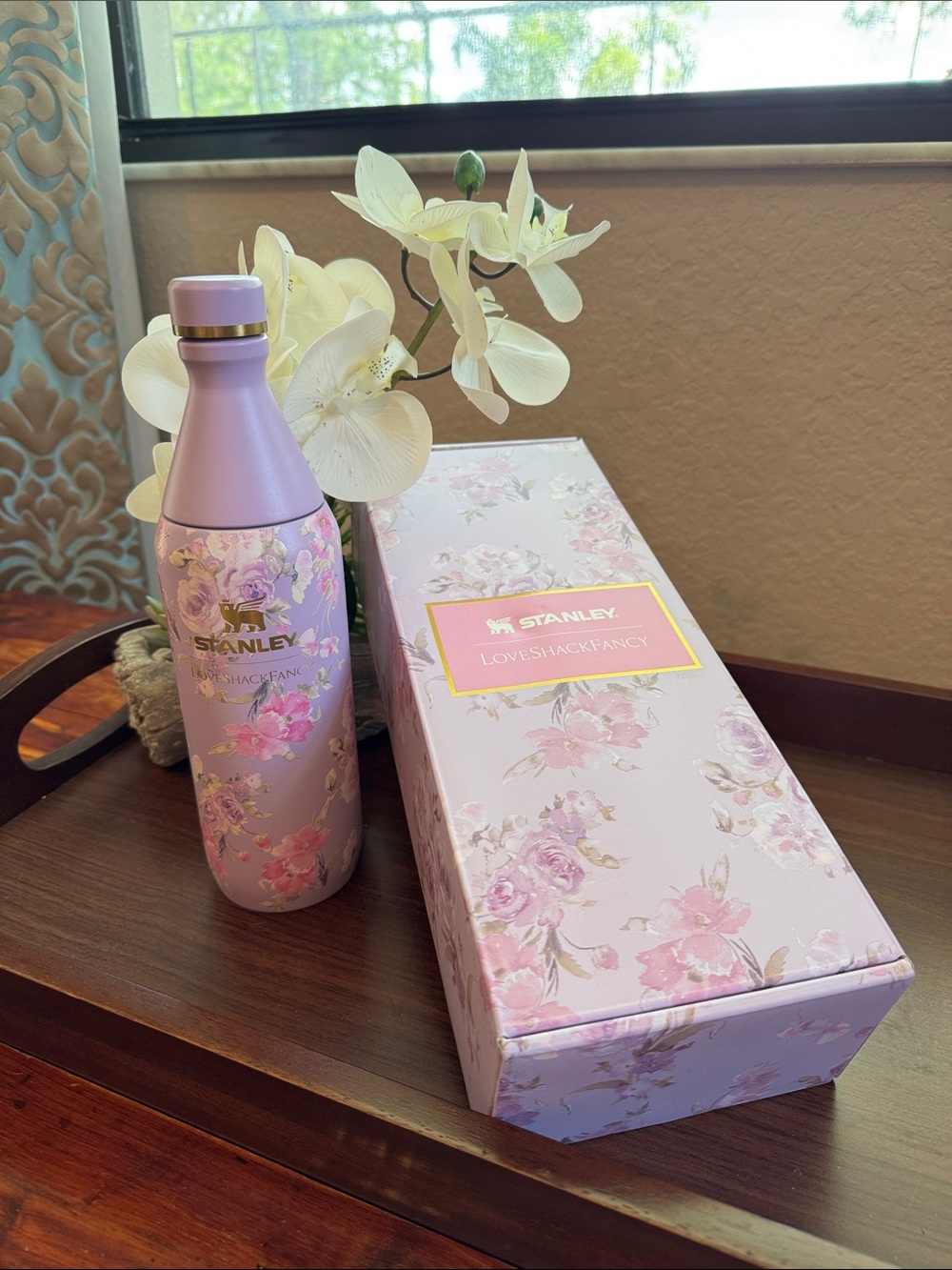 Stanley Love Shack Fancy 20 oz Lavender Floral Water Bottle with Gold Accent
